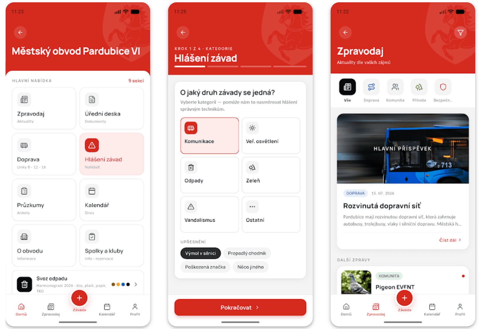 Pardubice VI application screen previews